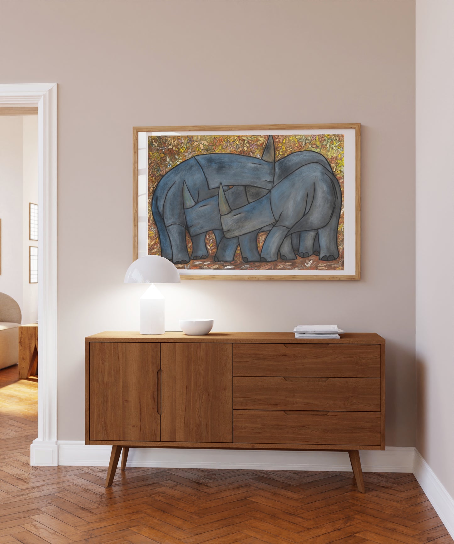 Næsehornfamilie- kunstprint