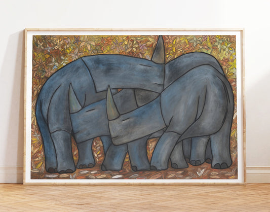 Næsehornfamilie- kunstprint